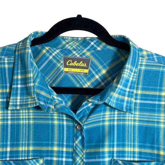 Cabela’s aqua & yellow spring plaid classic button front shirt pockets 2XL - Picture 2 of 12